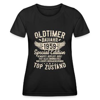 Oldtimer Baujahr 1959 Jahrgang Geburtstag Geschenk - Frauen Funktions-T-Shirt - Schwarz - Vorne - AI Model Female 172 light (172cm)