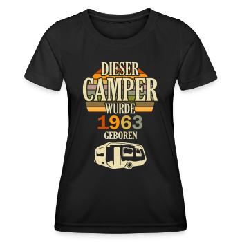 Dieser Camper ist 1963 geboren Camper Sprüche - Frauen Funktions-T-Shirt - Schwarz - Vorne - AI Model Female 172 light (172cm)