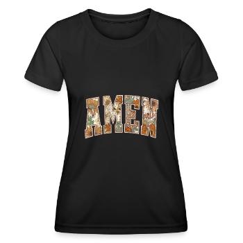 Amen Christlich Bibel Jesus Blumen Ornament Kirche - Frauen Funktions-T-Shirt - Schwarz - Vorne - AI Model Female 172 light (172cm)