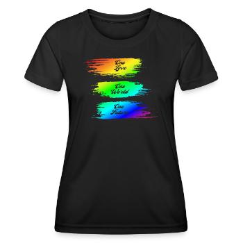 Trash Asset - Un amour/monde/futur [arc-en-ciel] - T-shirt sport Femme - noir - Devant - AI Model Female 172 light (172cm)