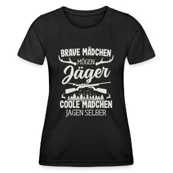 Jäger Mädchen Jagen Selber Hirsch Jagd Jägerin - Frauen Funktions-T-Shirt - Schwarz - Vorne - AI Model Female 172 light (172cm)