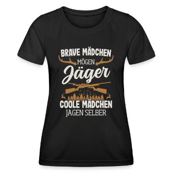 Jäger Mädchen Jagen Selber Hirsch Jagd Jägerin - Frauen Funktions-T-Shirt - Schwarz - Vorne - AI Model Female 172 light (172cm)