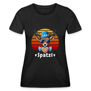 Bavaria Gingerbread Deer Spatzl October Blue-White - Women's Functional T-Shirt - black - Front - AI Model Female 172 light (172cm)
