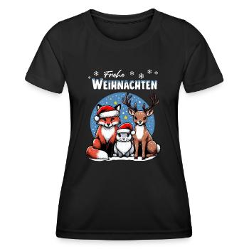 Fox, hare and deer wish you a Merry Christmas - Women's Functional T-Shirt - black - Front - AI Model Female 172 light (172cm)