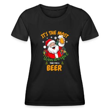 Père Noël drôle buvant de la bière fête de Noël - T-shirt sport Femme - noir - Devant - AI Model Female 172 light (172cm)