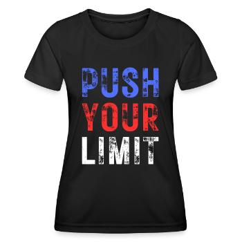 PUSH YOUR LIMIT – Farbe Blau, Rot, Weiß - Frauen Funktions-T-Shirt - Schwarz - Vorne - AI Model Female 172 light (172cm)
