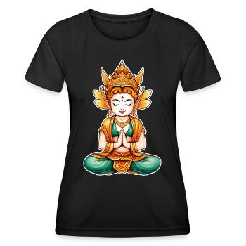 Niedliche Elfe in Buddha Position - Frauen Funktions-T-Shirt - Schwarz - Vorne - AI Model Female 172 light (172cm)