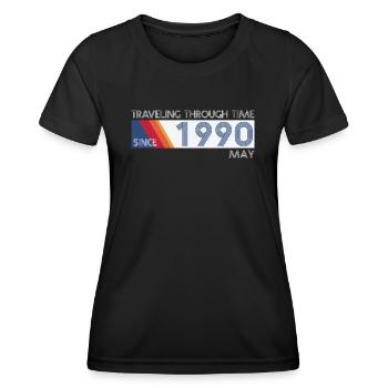 Drôle de voyage dans le temps anniversaire Design mai 1990 - T-shirt sport Femme - noir - Devant - AI Model Female 172 light (172cm)