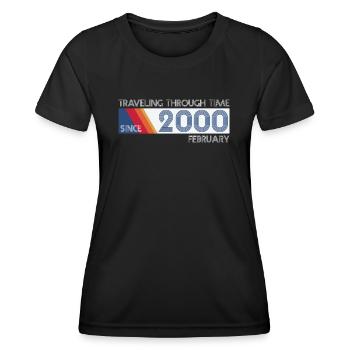 Drôle de voyage dans le temps anniversaire Design février 2000 - T-shirt sport Femme - noir - Devant - AI Model Female 172 light (172cm)