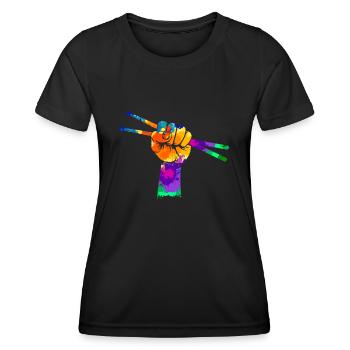 Batteur pilons poing cadeau - T-shirt sport Femme - noir - Devant - AI Model Female 172 light (172cm)