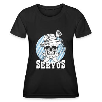 Totenkopf Weißwurst Pirat Bayern Skull Servus - Frauen Funktions-T-Shirt - Schwarz - Vorne - AI Model Female 172 light (172cm)