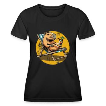 Capybara - Holiday - Cocktail - Chilling - Women's Functional T-Shirt - black - Front - AI Model Female 172 light (172cm)