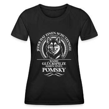 POMSKY Schutzengel Spruch Hundespruch WILSIGNS - Frauen Funktions-T-Shirt - Schwarz - Vorne - AI Model Female 172 light (172cm)