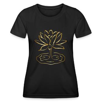 Goldene Lotus Blume, Yoga Lustig, Meditation - Frauen Funktions-T-Shirt - Schwarz - Vorne - AI Model Female 172 light (172cm)