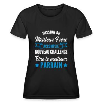 nouveau challenge être parrain / futur parrain - T-shirt sport Femme - noir - Devant - AI Model Female 172 light (172cm)