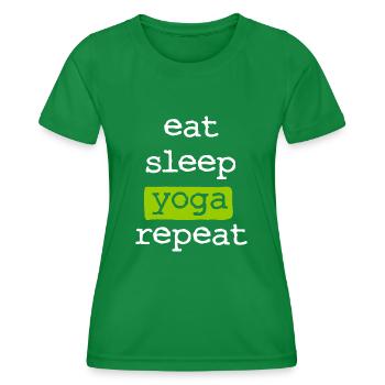 eat sleep yoga repeat - Essen Schlafen Wiederholen - Frauen Funktions-T-Shirt - Kelly Green - Vorne - AI Model Female 172 dark (172cm)