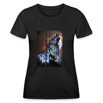 Erlebe die Schönheit des Nachthimmels mit Wölfen - Frauen Funktions-T-Shirt - Schwarz - Vorne - AI Model Female 172 light (172cm)