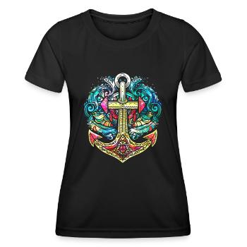 Anker, Retro, Meer, Maritim, Tattoo Style, Symbol - Frauen Funktions-T-Shirt - Schwarz - Vorne - AI Model Female 172 light (172cm)