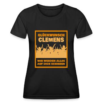 First name Clemens - Women's Functional T-Shirt - black - Front - AI Model Female 172 light (172cm)