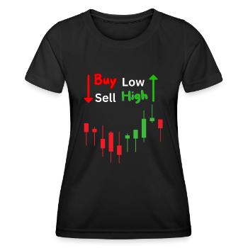 Buy Low Sell High Trader online Shoppen Geschenke - Frauen Funktions-T-Shirt - Schwarz - Vorne - AI Model Female 172 light (172cm)