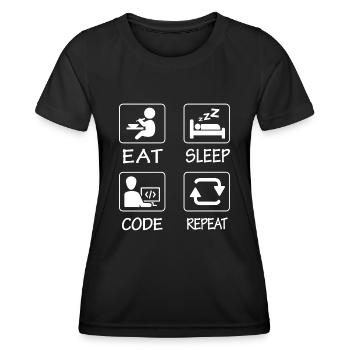 Essen Schlaf Code Wiederholen - Frauen Funktions-T-Shirt - Schwarz - Vorne - AI Model Female 172 light (172cm)