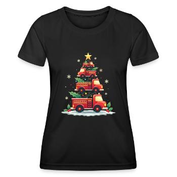 Camion de pompiers drôle, Camion de pompiers, Noël - T-shirt sport Femme - noir - Devant - AI Model Female 172 light (172cm)