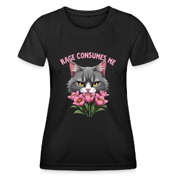Rage Consumes Me Lustiges Katzenblümchen - Frauen Funktions-T-Shirt - Schwarz - Vorne - AI Model Female 172 light (172cm)
