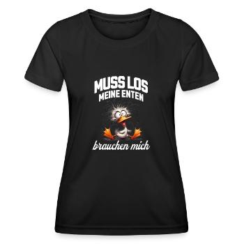 Muss los! Meine Enten brauchen mich... - Frauen Funktions-T-Shirt - Schwarz - Vorne - AI Model Female 172 light (172cm)