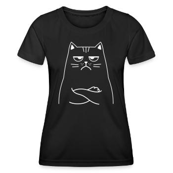 Cat Annoyed Mood Grumpy Mood Illustration Drawing - Women's Functional T-Shirt - black - Front - AI Model Female 172 light (172cm)