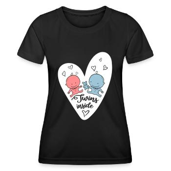 TWINS INSIDE BÉBÉ ENCEINTES JUMEAUX - T-shirt sport Femme - noir - Devant - AI Model Female 172 light (172cm)