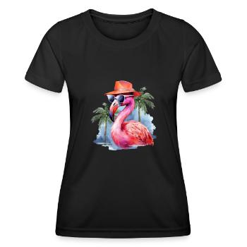 Cooler Flamingo Sonnenbrille Hut Party Palmen - Frauen Funktions-T-Shirt - Schwarz - Vorne - AI Model Female 172 light (172cm)