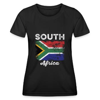 Südafrika Flagge Distressed - Frauen Funktions-T-Shirt - Schwarz - Vorne - AI Model Female 172 light (172cm)