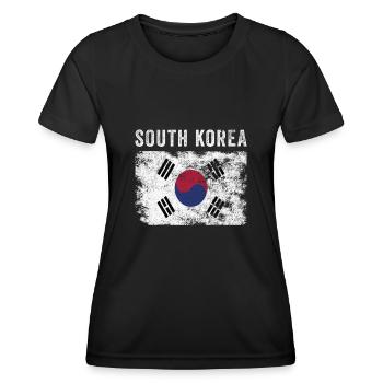 Südkorea Flagge Distressed - Frauen Funktions-T-Shirt - Schwarz - Vorne - AI Model Female 172 light (172cm)