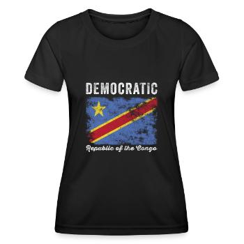 Flagge der Demokratischen Republik Kongo - Frauen Funktions-T-Shirt - Schwarz - Vorne - AI Model Female 172 light (172cm)
