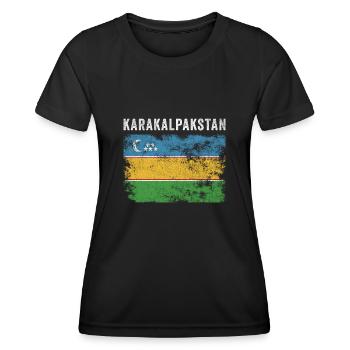 Karakalpakstan Flag Distressed - Women's Functional T-Shirt - black - Front - AI Model Female 172 light (172cm)