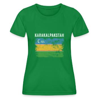 Karakalpakstan Flag Distressed - Women's Functional T-Shirt - kelly green - Front - AI Model Female 172 dark (172cm)