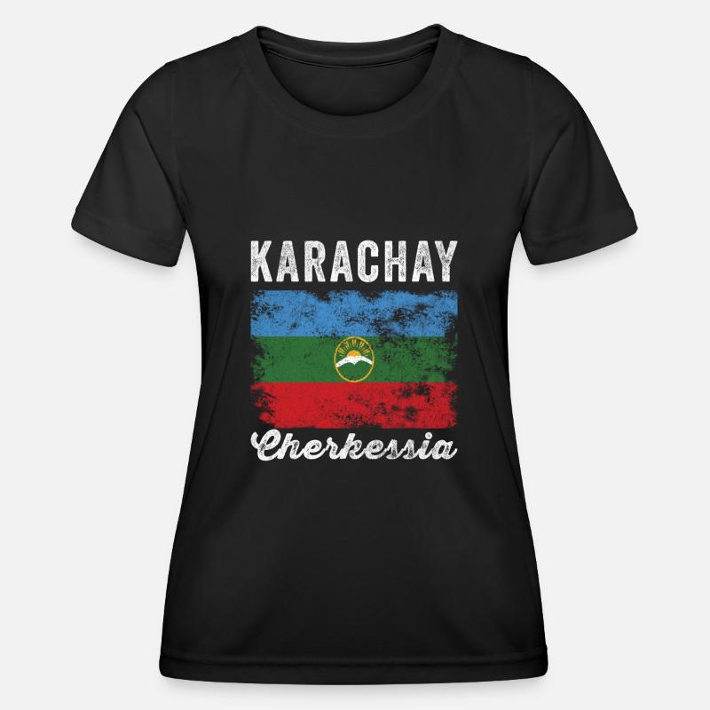 Karachay Cherkessia Flag Distressed - Women's Functional T-Shirt - black