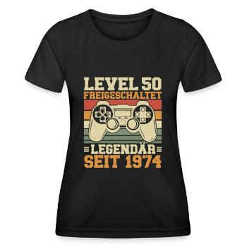 Level 50 freigeschaltet Legendär seit 1974 - Frauen Funktions-T-Shirt - Schwarz - Vorne - AI Model Female 172 light (172cm)