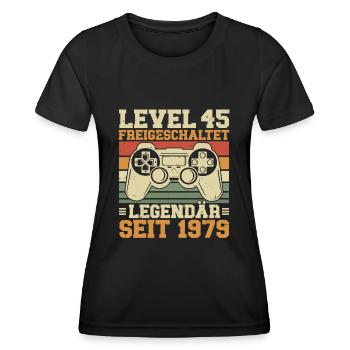 Niveau 45 débloqué Légendaire depuis 1979 - T-shirt sport Femme - noir - Devant - AI Model Female 172 light (172cm)