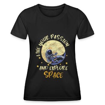 Weltraum Raumfahrt Schwerelos Mond - Frauen Funktions-T-Shirt - Schwarz - Vorne - AI Model Female 172 light (172cm)