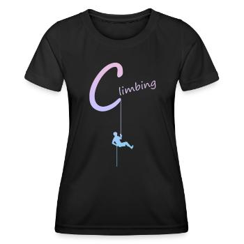 climbing, abseilen, klettern, kletterer - Frauen Funktions-T-Shirt - Schwarz - Vorne - AI Model Female 172 light (172cm)