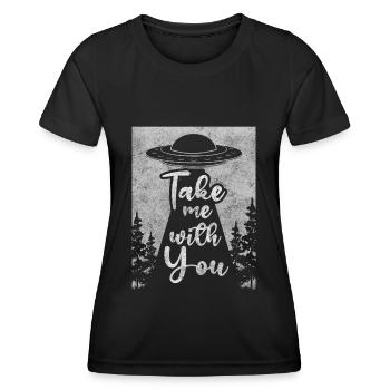 Alien Spaceship Soucoupe Planète - T-shirt sport Femme - noir - Devant - AI Model Female 172 light (172cm)