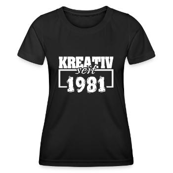 Jahr 1981 - Frauen Funktions-T-Shirt - Schwarz - Vorne - AI Model Female 172 light (172cm)