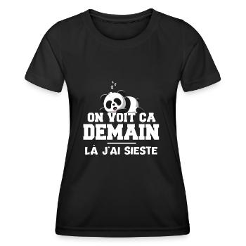 Sieste cadeau drôle humour j'peux pas dodo panda - T-shirt sport Femme - noir - Devant - AI Model Female 172 light (172cm)