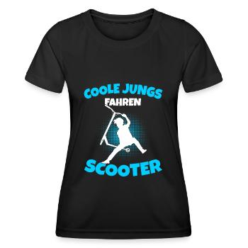 Coole Jungs fahren Scooter Stunt Roller - Frauen Funktions-T-Shirt - Schwarz - Vorne - AI Model Female 172 light (172cm)