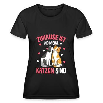 Zuhause ist wo meine Katzen sind Katze Damen - Frauen Funktions-T-Shirt - Schwarz - Vorne - AI Model Female 172 light (172cm)