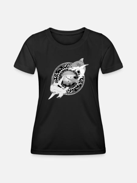 Hammerhead Great White Shark Hawaiian - Women's Functional T-Shirt - black