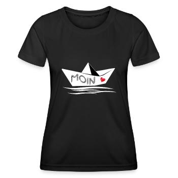 MOIN BOOT HAMBURG KÜSTE NORDSEE - Frauen Funktions-T-Shirt - Schwarz - Vorne - AI Model Female 172 light (172cm)