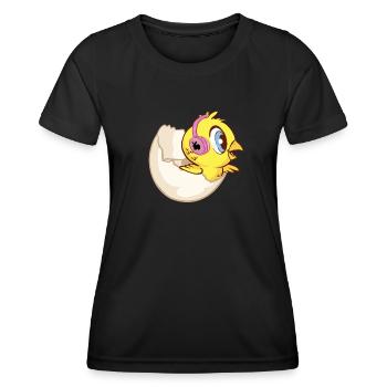 Poussin en coquille d’œuf avec écouteurs et lapin - T-shirt sport Femme - noir - Devant - AI Model Female 172 light (172cm)