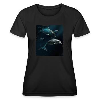 Dauphins jouant - T-shirt sport Femme - noir - Devant - AI Model Female 172 light (172cm)